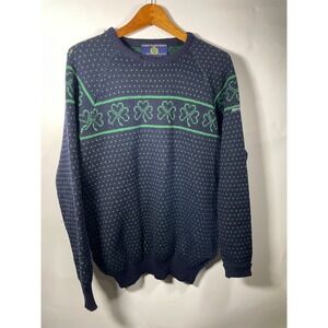 Blarney Castle Designs Ireland Knit Sweater‎ Shamrock St. Patrick's Day XL FLAWS